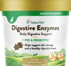 NaturVet Digestive Enzymes Plus Pre and Probiotic Soft Chews for Cats 60 Count 3.1-oz
