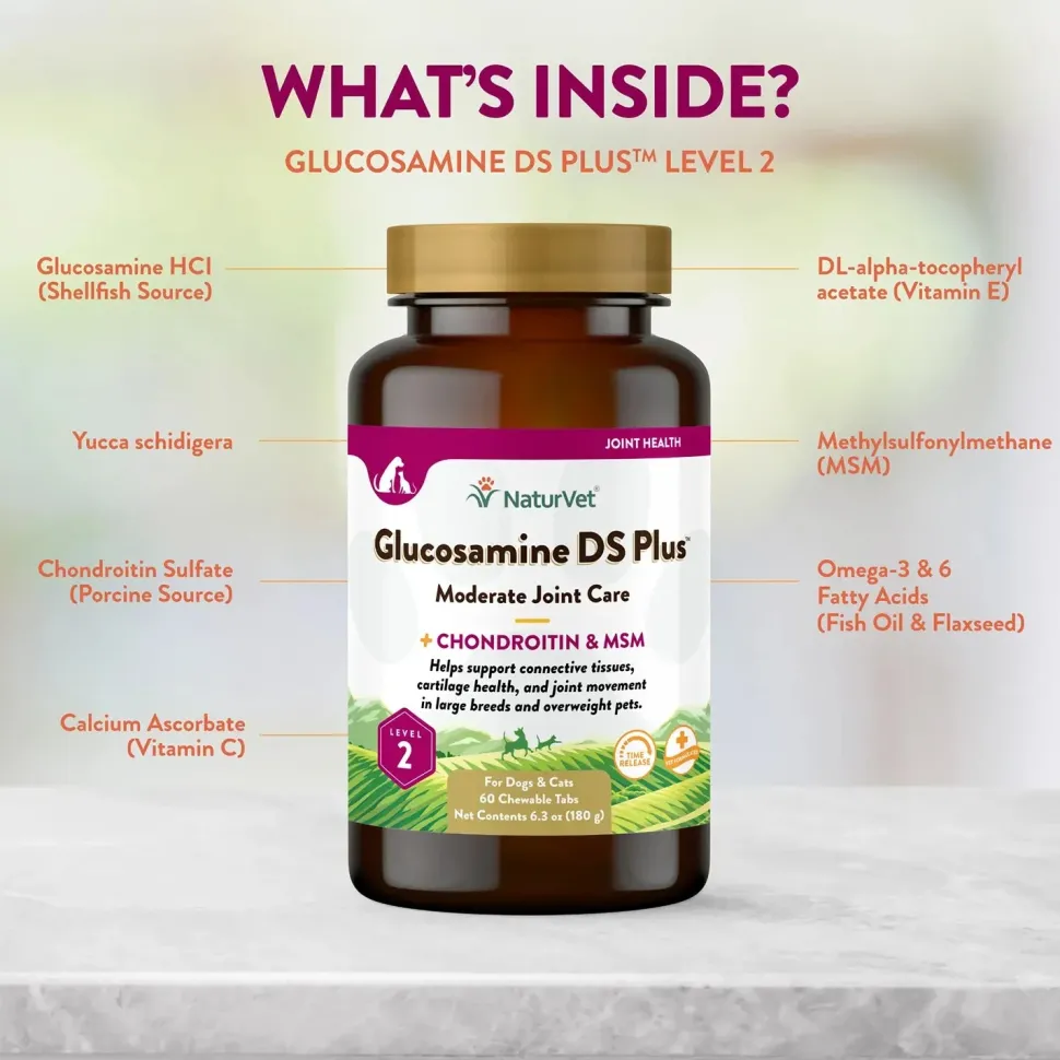 NaturVet Glucosamine-DS Plus Level 2 Time Release Tablets for Dogs & Cats 60 Count 6.3-oz