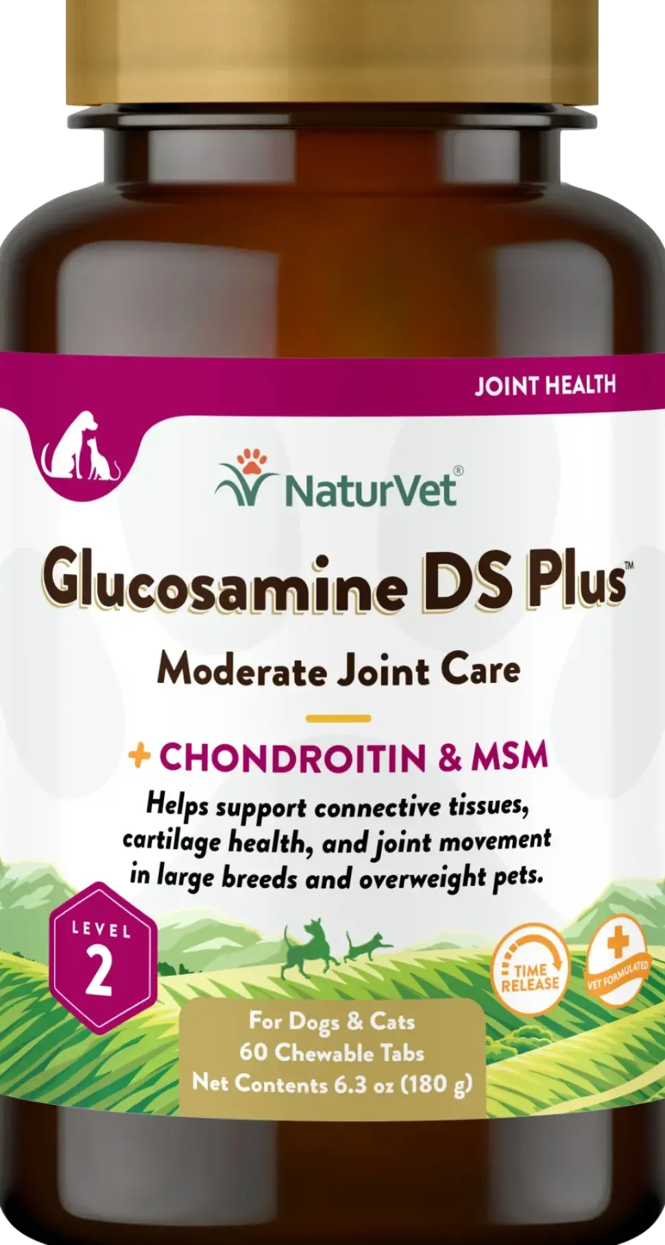 NaturVet Glucosamine-DS Plus Level 2 Time Release Tablets for Dogs & Cats 60 Count 6.3-oz
