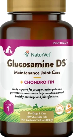 NaturVet Glucosamine DS with Chondroitin Time Release Chewable Tablets for Dogs & Cats 150 Count 15.8-oz