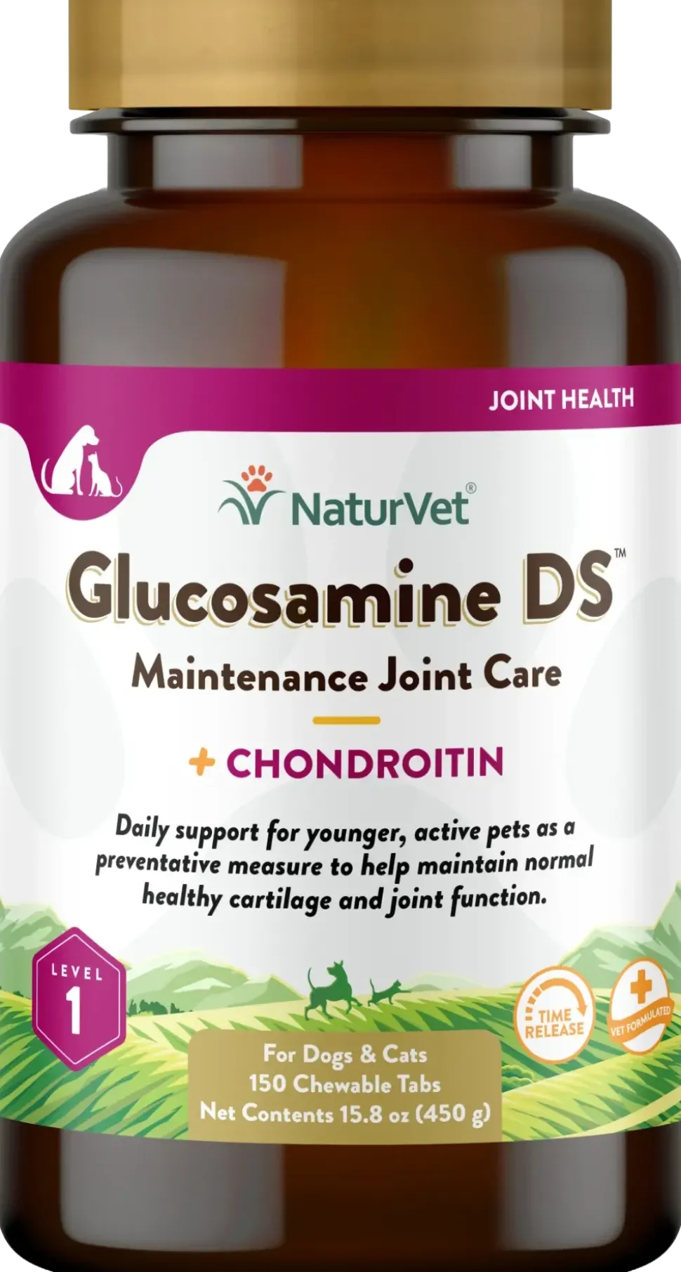 NaturVet Glucosamine DS with Chondroitin Time Release Chewable Tablets for Dogs & Cats 150 Count 15.8-oz