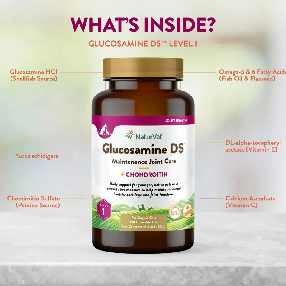NaturVet Glucosamine DS with Chondroitin Time Release Chewable Tablets for Dogs & Cats 150 Count 15.8-oz
