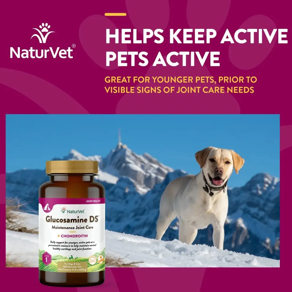 NaturVet Glucosamine DS with Chondroitin Time Release Chewable Tablets for Dogs & Cats 150 Count 15.8-oz