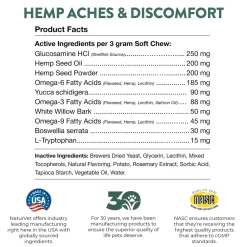 NaturVet Hemp Aches & Discomfort Plus Hemp Seed Soft Chews for Dogs 60 Count 6.3-oz