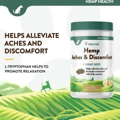 NaturVet Hemp Aches & Discomfort Plus Hemp Seed Soft Chews for Dogs 60 Count 6.3-oz