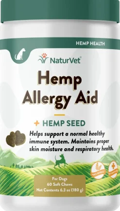 NaturVet Hemp Allergy Aid Soft Chew for Dogs 60 Count 6.3-oz