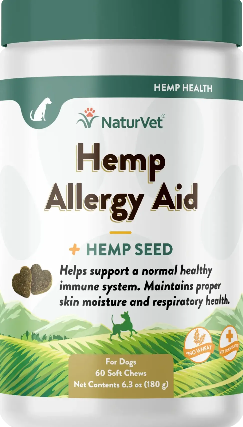 NaturVet Hemp Allergy Aid Soft Chew for Dogs 60 Count 6.3-oz
