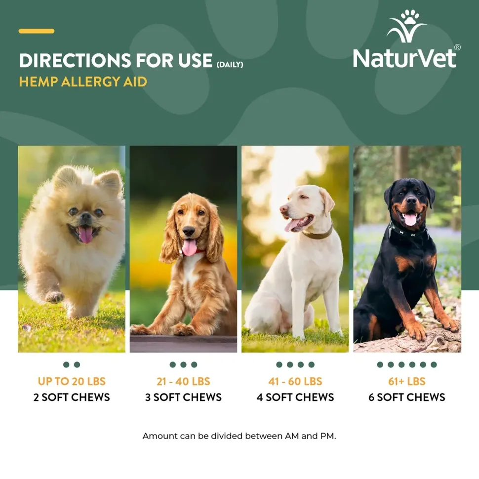 NaturVet Hemp Allergy Aid Soft Chew for Dogs 60 Count 6.3-oz