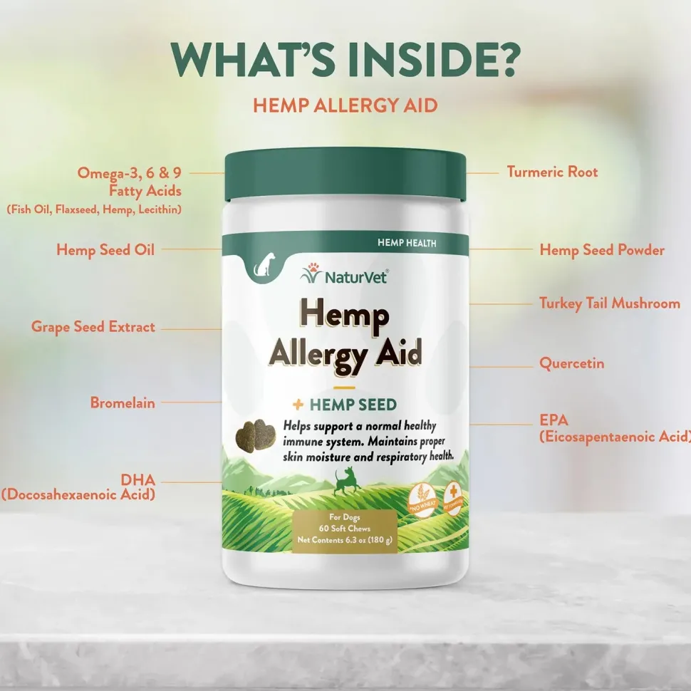 NaturVet Hemp Allergy Aid Soft Chew for Dogs 60 Count 6.3-oz