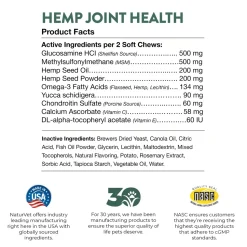 NaturVet Hemp Joint Health Soft Chews for Dogs 60 Count 6.3-oz
