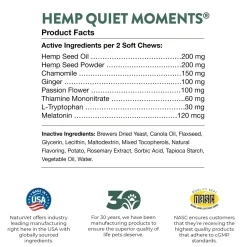 NaturVet Hemp Quiet Moments Soft Chews for Dogs 180 Count 19-oz