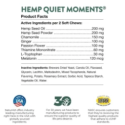 NaturVet Hemp Quiet Moments Soft Chews for Dogs 60 Count 6.3-oz