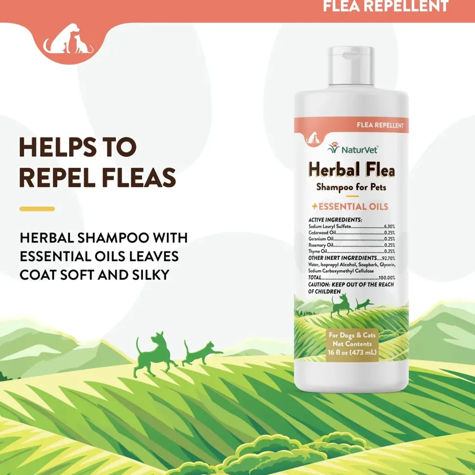 NaturVet Herbal Flea Shampoo w/Essential Oils for Dogs & Cats 16-oz
