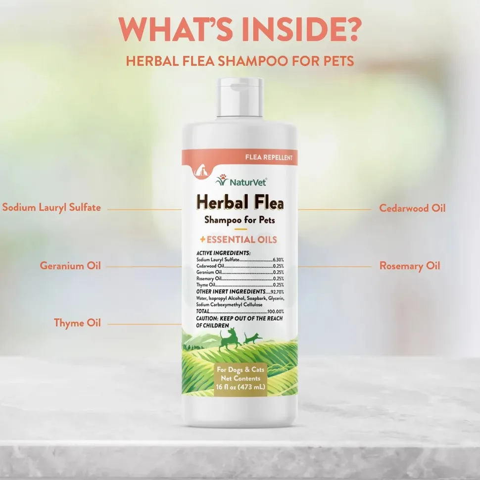 NaturVet Herbal Flea Shampoo w/Essential Oils for Dogs & Cats 16-oz