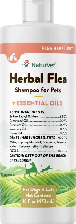 NaturVet Herbal Flea Shampoo w/Essential Oils for Dogs & Cats 16-oz