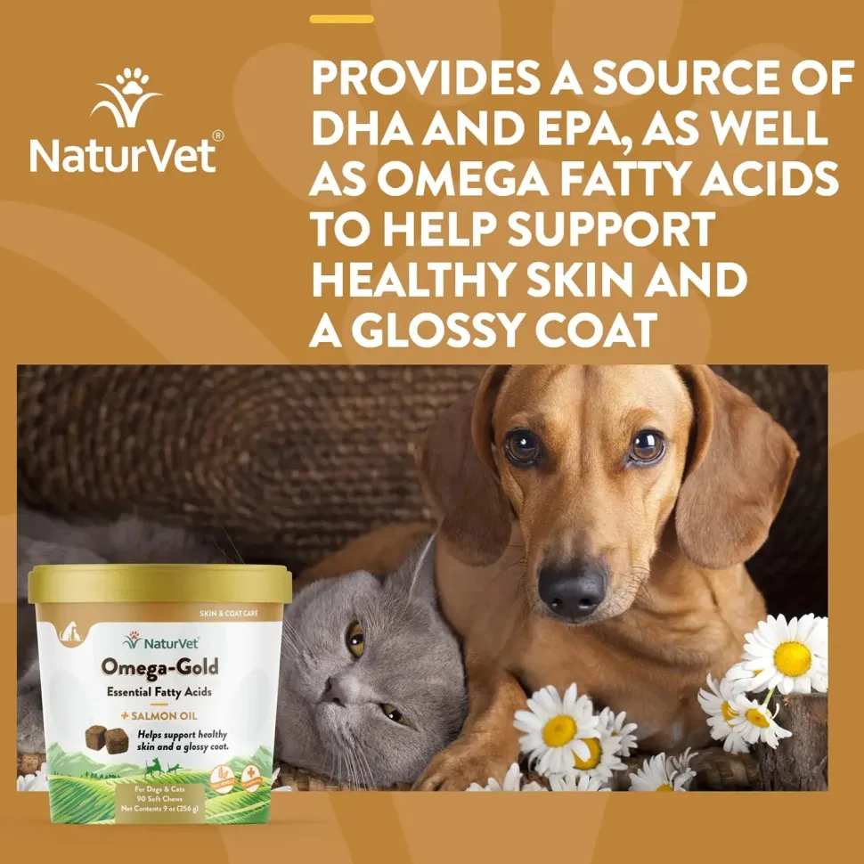 NaturVet Omega-Gold Plus Salmon Oil Soft Chews for Dogs & Cats 90 Count 9-oz