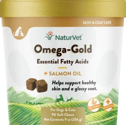 NaturVet Omega-Gold Plus Salmon Oil Soft Chews for Dogs & Cats 90 Count 9-oz