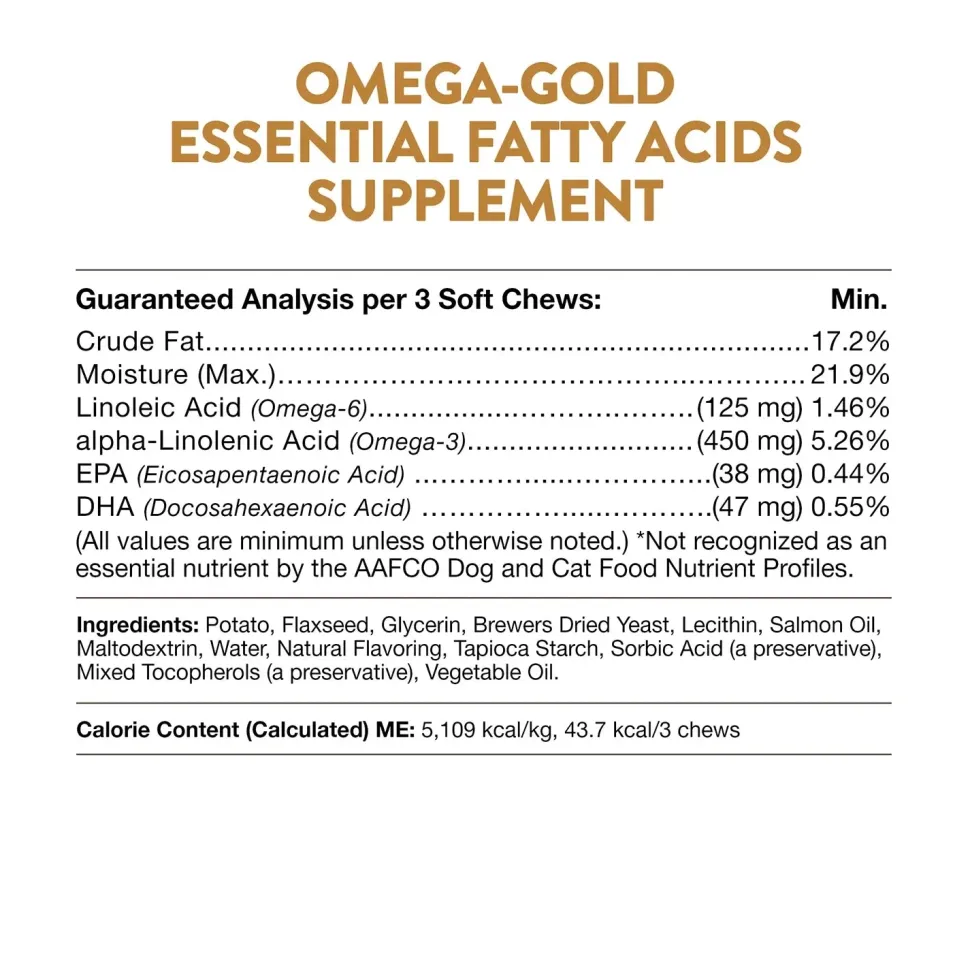 NaturVet Omega-Gold Plus Salmon Oil Soft Chews for Dogs & Cats 90 Count 9-oz