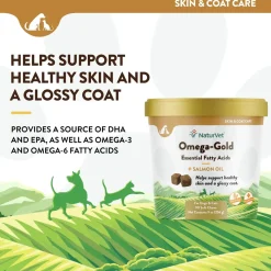 NaturVet Omega-Gold Plus Salmon Oil Soft Chews for Dogs & Cats 90 Count 9-oz