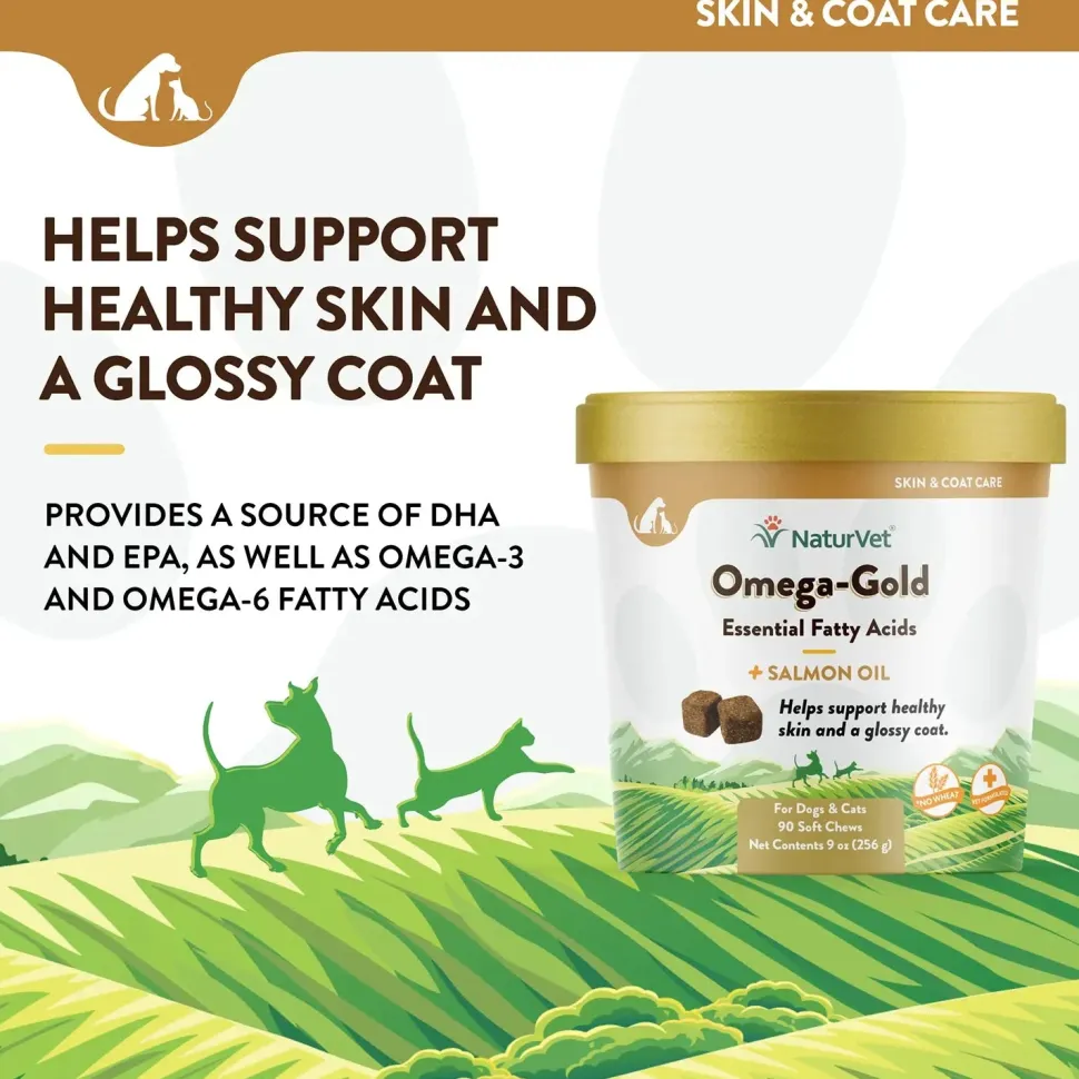NaturVet Omega-Gold Plus Salmon Oil Soft Chews for Dogs & Cats 90 Count 9-oz