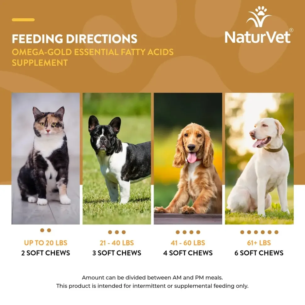 NaturVet Omega-Gold Plus Salmon Oil Soft Chews for Dogs & Cats 90 Count 9-oz