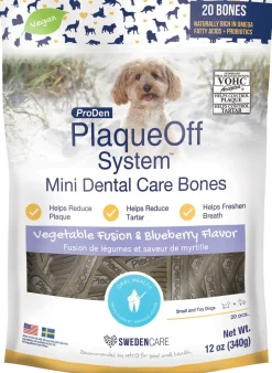 NaturVet Proden PlaqueOff System Dental Care Mini Dog Bones Vegetable Fusion & Blueberry 20 Count 12-oz