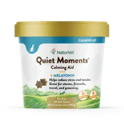 NaturVet Quiet Moments Calming Aid Plus Melatonin Cat Soft Chews 60 Count 3.1-oz