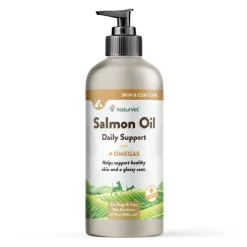 NaturVet Salmon Oil Skin Coat Care Plus Omegas Food Supplement for Dogs & Cats 17-oz