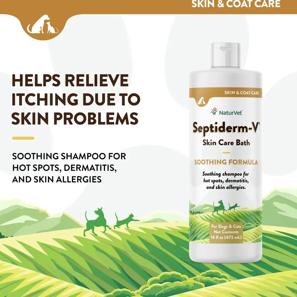NaturVet Septiderm-V Skin Care Bath Soothing Formula Shampoo for Dogs & Cats 16-oz