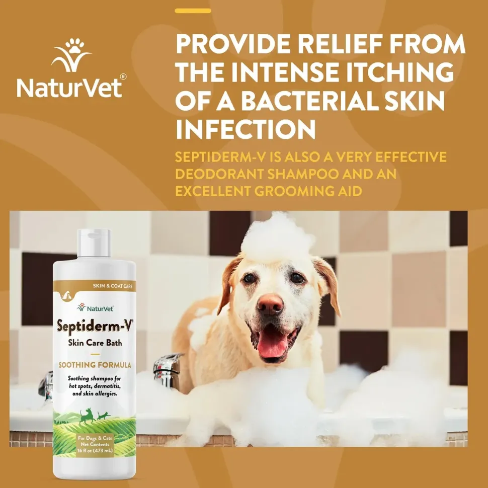 NaturVet Septiderm-V Skin Care Bath Soothing Formula Shampoo for Dogs & Cats 16-oz