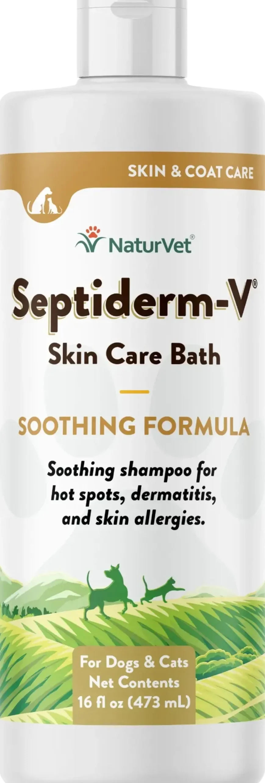 NaturVet Septiderm-V Skin Care Bath Soothing Formula Shampoo for Dogs & Cats 16-oz