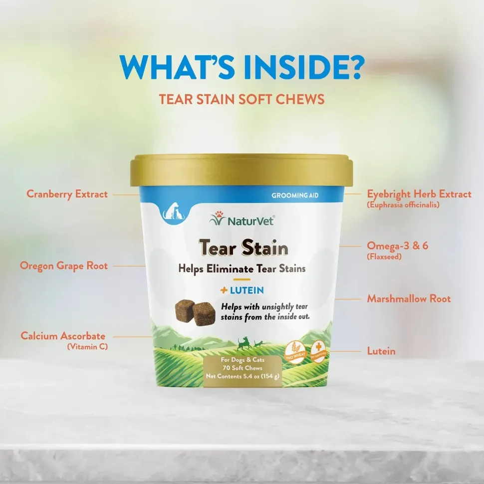 NaturVet Tear Stain Soft Chews for Dogs & Cats 70 Count 5.4-oz