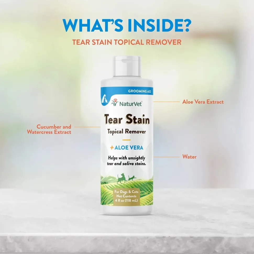 NaturVet Tear Stain Topical Remover for Dogs & Cats 4-oz