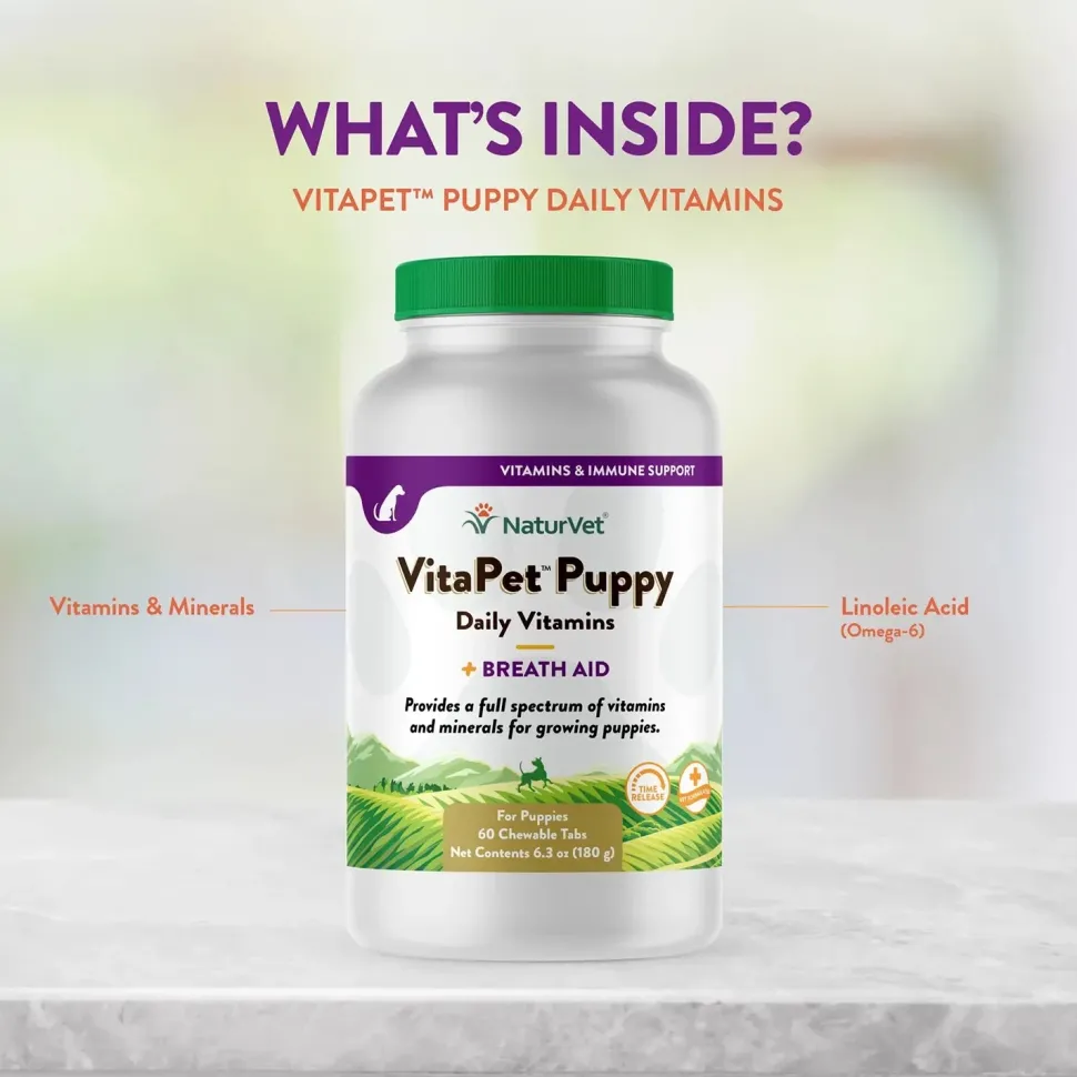 NaturVet Vita Pet Puppy Plus Breath Aid Tablets Time Release Jar 60 Count 6.3-oz