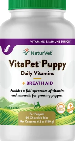 NaturVet Vita Pet Puppy Plus Breath Aid Tablets Time Release Jar 60 Count 6.3-oz