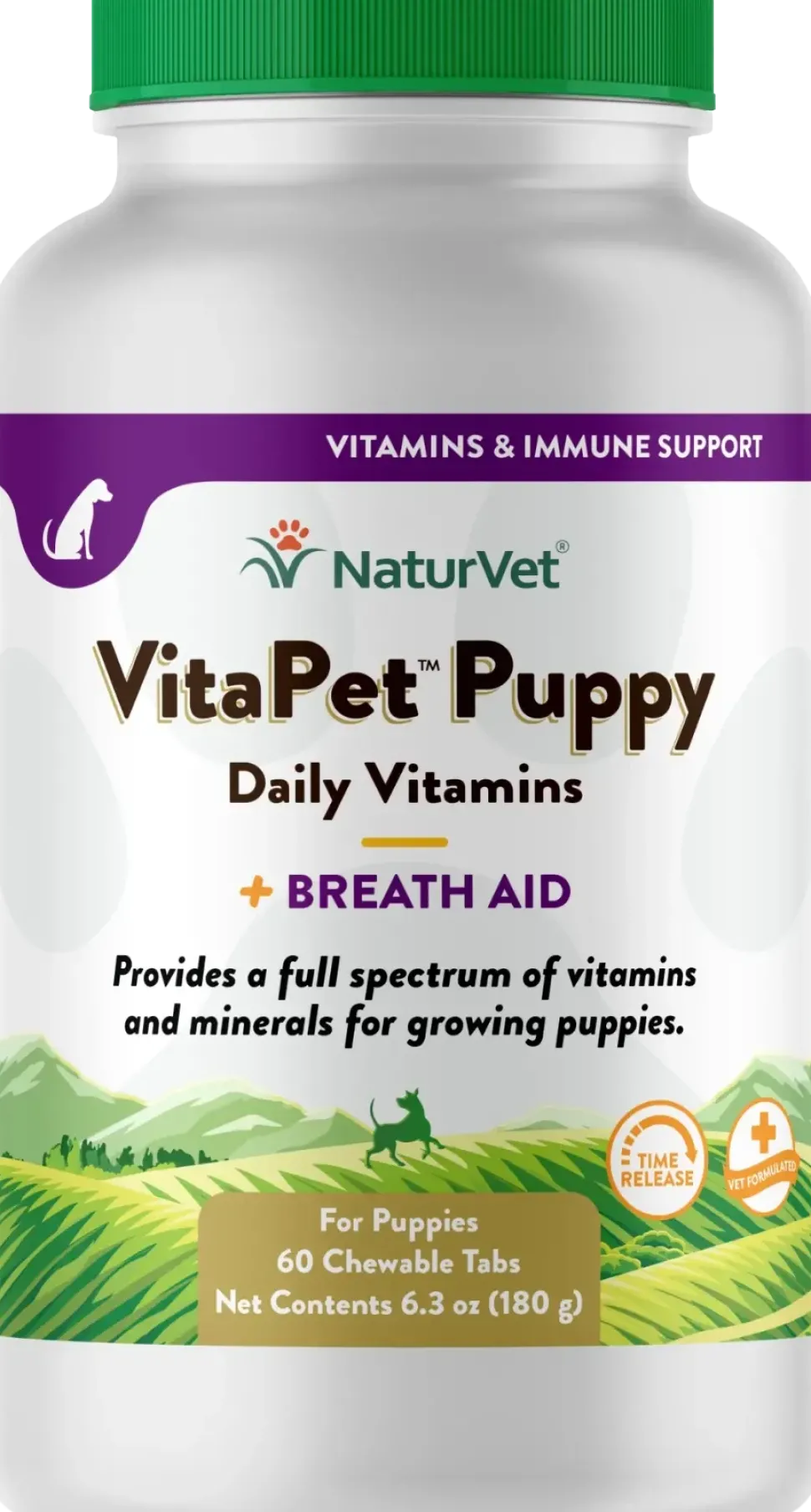 NaturVet Vita Pet Puppy Plus Breath Aid Tablets Time Release Jar 60 Count 6.3-oz