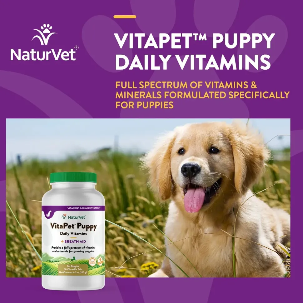 NaturVet Vita Pet Puppy Plus Breath Aid Tablets Time Release Jar 60 Count 6.3-oz
