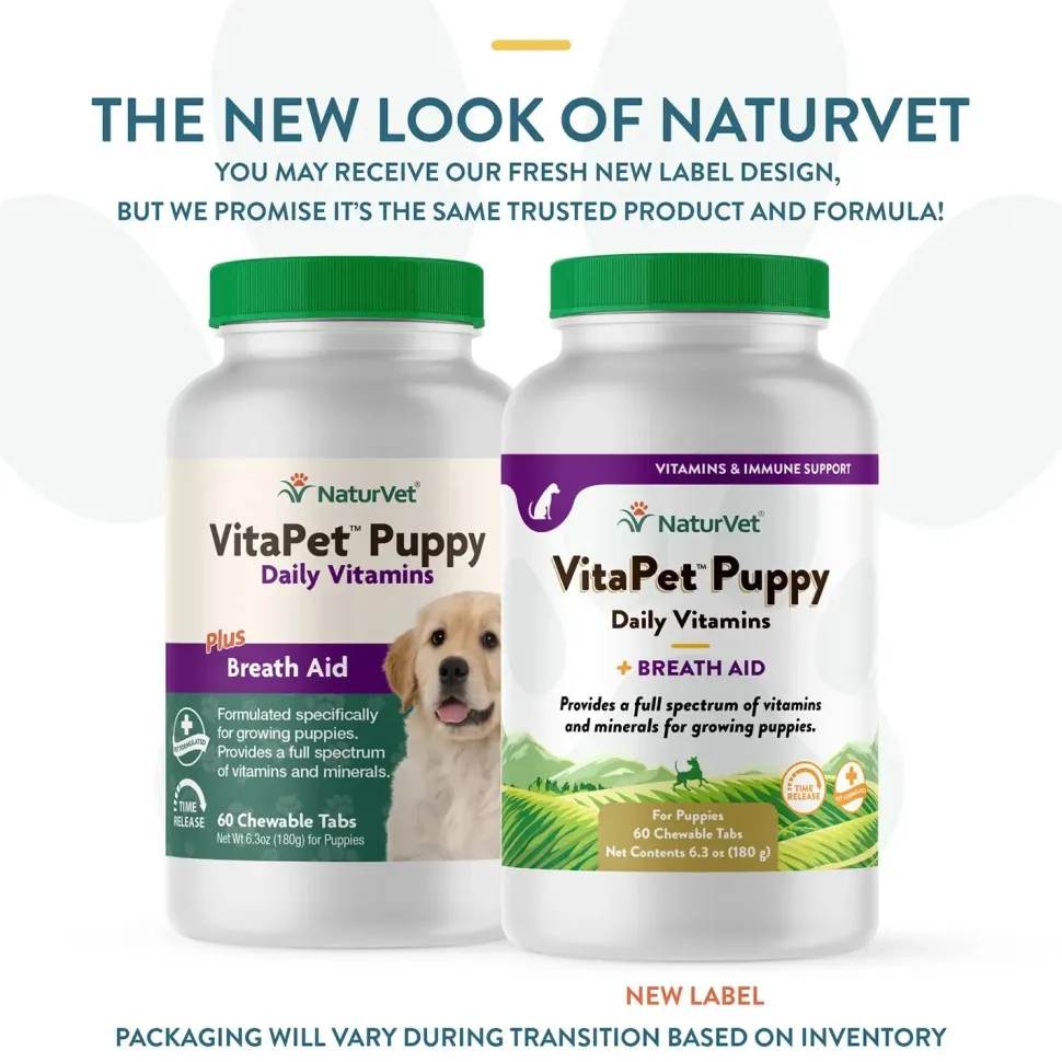 NaturVet Vita Pet Puppy Plus Breath Aid Tablets Time Release Jar 60 Count 6.3-oz