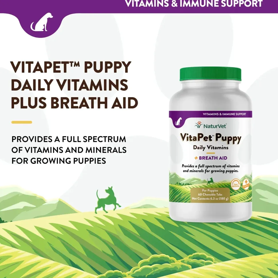 NaturVet Vita Pet Puppy Plus Breath Aid Tablets Time Release Jar 60 Count 6.3-oz