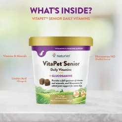 NaturVet VitaPet Senior Daily Vitamins Plus Glucosamine Soft Chews for Dogs 60 Count 6.3-oz