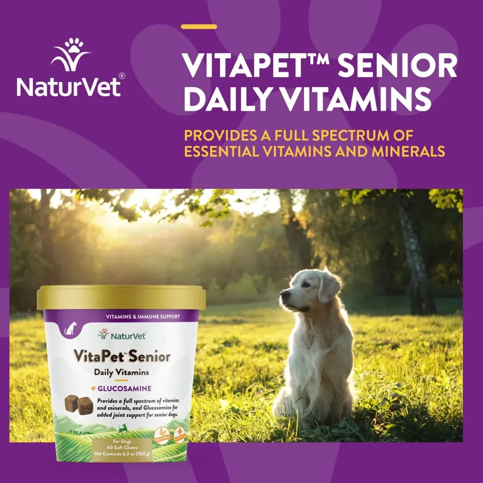 NaturVet VitaPet Senior Daily Vitamins Plus Glucosamine Soft Chews for Dogs 60 Count 6.3-oz