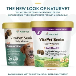 NaturVet VitaPet Senior Daily Vitamins Plus Glucosamine Soft Chews for Dogs 60 Count 6.3-oz