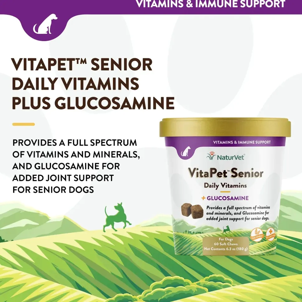 NaturVet VitaPet Senior Daily Vitamins Plus Glucosamine Soft Chews for Dogs 60 Count 6.3-oz