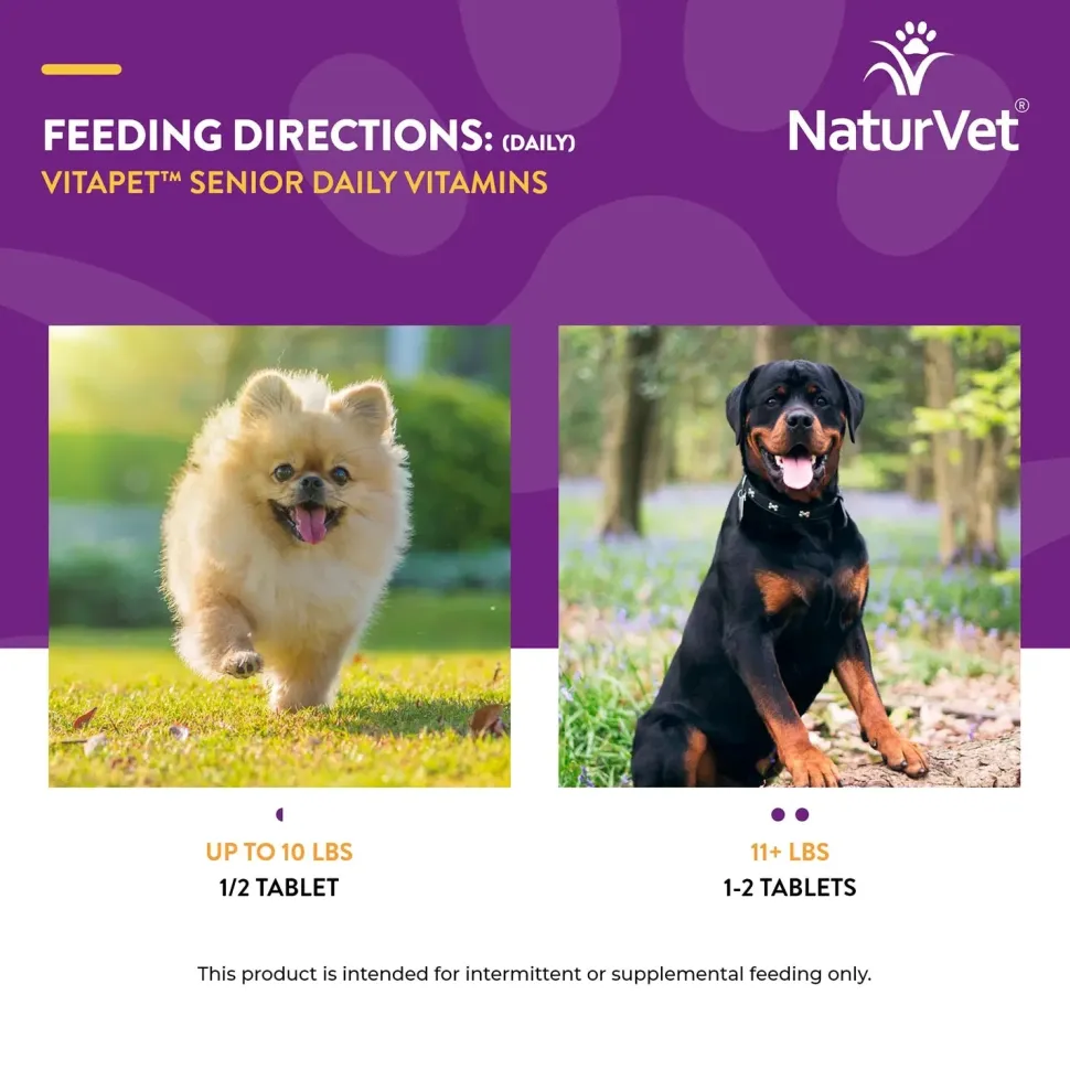 NaturVet VitaPet Senior Daily Vitamins Plus Glucosamine Chewable Tablets for Dogs 60 Count 5.5-oz