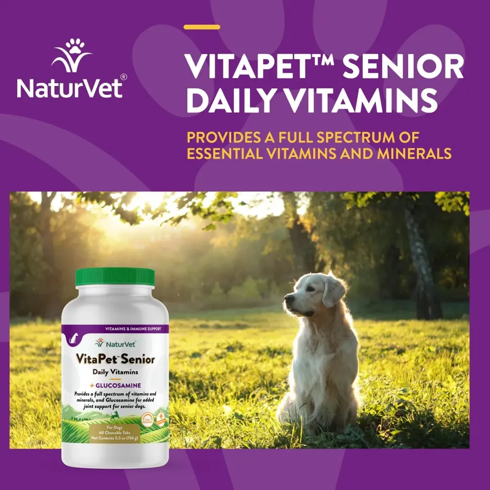 NaturVet VitaPet Senior Daily Vitamins Plus Glucosamine Chewable Tablets for Dogs 60 Count 5.5-oz