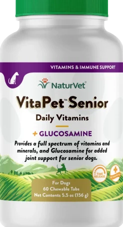 NaturVet VitaPet Senior Daily Vitamins Plus Glucosamine Chewable Tablets for Dogs 60 Count 5.5-oz
