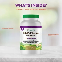 NaturVet VitaPet Senior Daily Vitamins Plus Glucosamine Chewable Tablets for Dogs 60 Count 5.5-oz