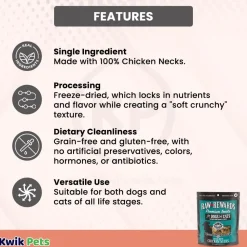Northwest Naturals Raw Rewards Premium Freeze Dried Dog & Cat Treats Chicken Neck 4-oz