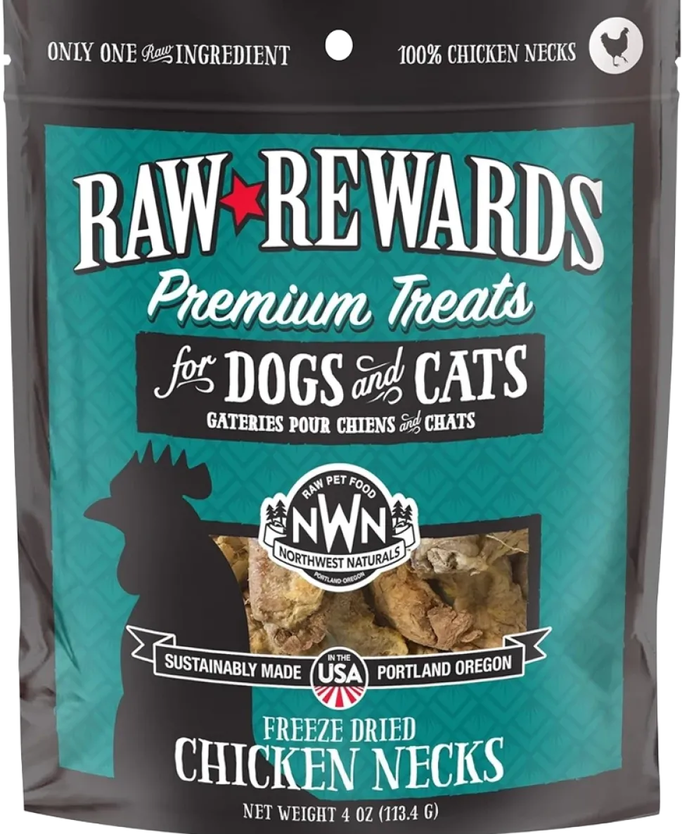 Northwest Naturals Raw Rewards Premium Freeze Dried Dog & Cat Treats Chicken Neck 4-oz