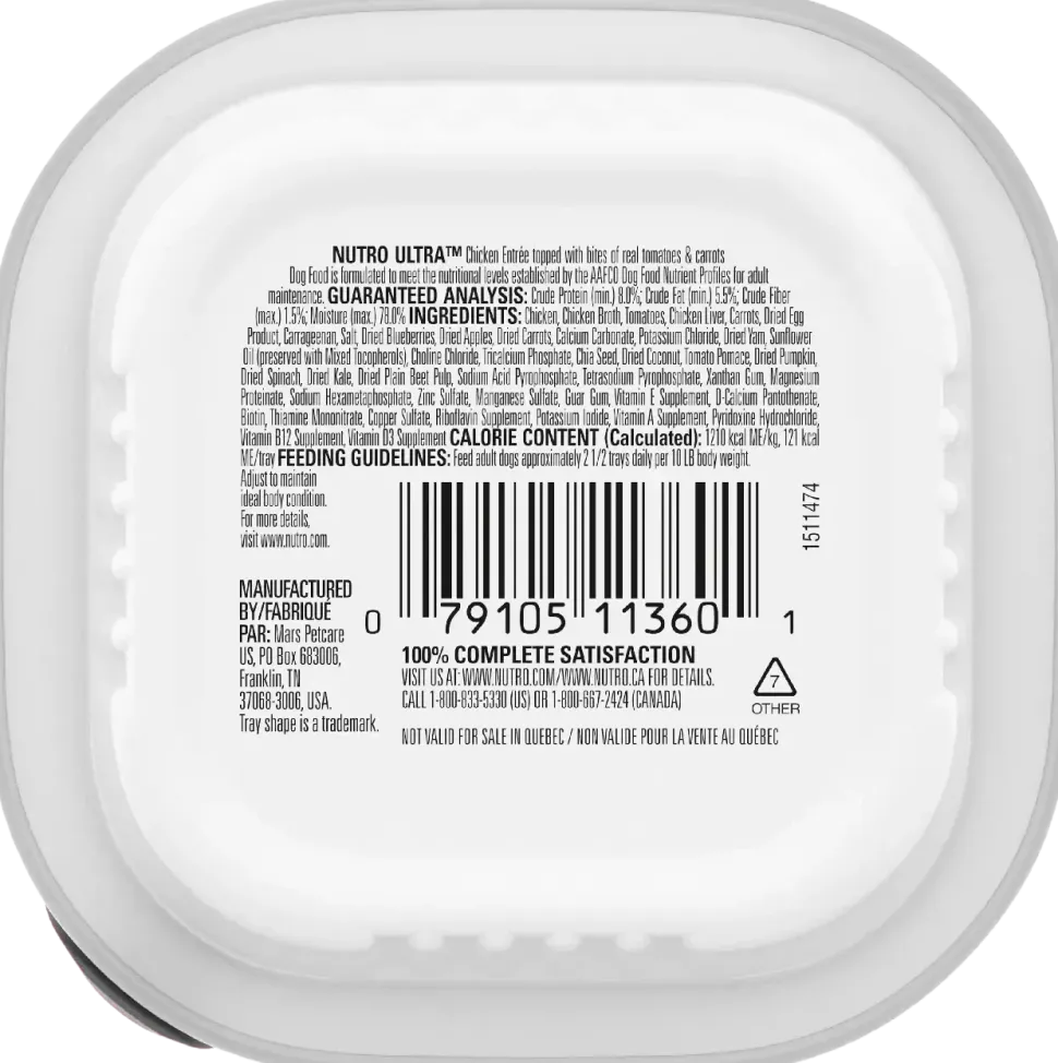 Nutro Ultra Grain‑Free Adult Wet Dog Food Paté with Toppers Chicken Entrée with Tomatoes & Carrots 3.5-oz